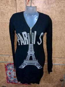 Black Eiffel Tower Graphic Zipper Top