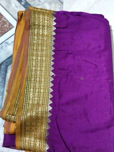 Purple Saree with Gold Border