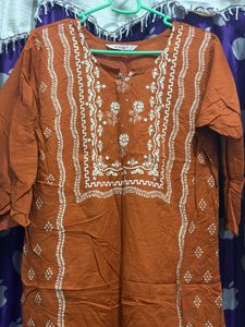 Orange Embroidered Kurta Set