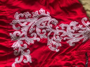 Printed Red Kurta Top With Work And Buttons