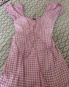 Pink Gingham Puff Sleeve Dress