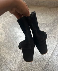 Black Suede Ankle Boots with Zipper