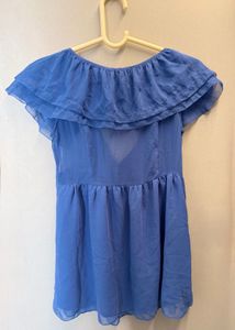 Blue Ruffle V-Neck Tie Top
