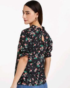 Black Floral Print High Neck Blouse