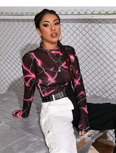 Lightning Print Mesh Top