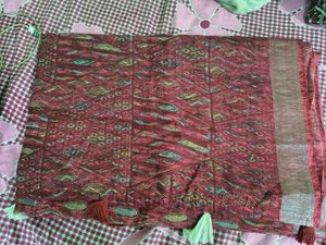 Maroon Printed  Blend Saree
