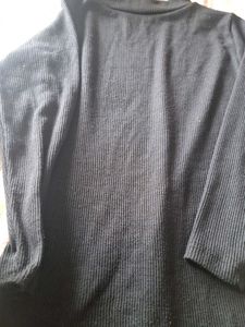 Black Ribbed Mock Neck Dress