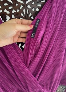 Zara Brand New Pleated V Neck Sexy Mini Dress