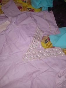 Pink Kurta Set with Embellished Neckline