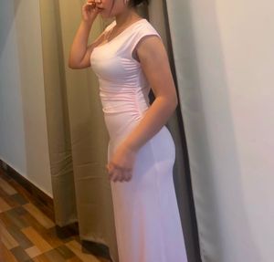 Elegant Pink Ruched Maxi Dress