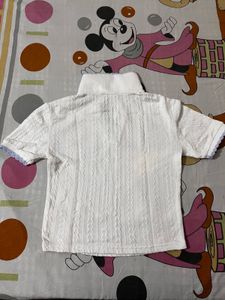 Cute White Textured Polo Top
