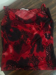 Vibrant Red &amp; Black Print Top