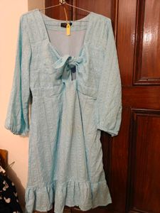 Chic Sky Blue Eyelet Midi Dress