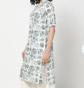 White &amp; Blue Floral Print Kurti