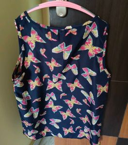 Navy Blue Butterfly Print Top