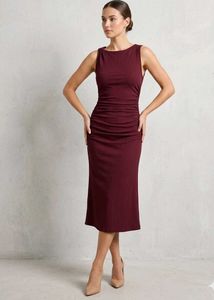 Elegant Ruched Maroon Dress