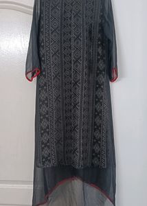 Layered Kurta/Dress - Black &amp; Beige w Pop Of Red