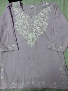 Embroidered Lavender Cotton Kurta