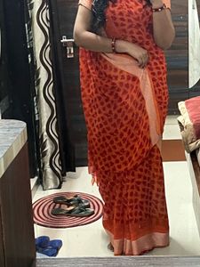 Elegant Orange Heart Print Saree