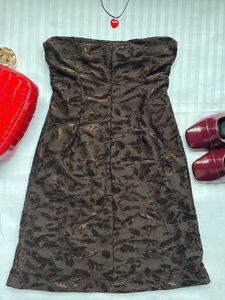 Brown Leaf Print Midi Skirt