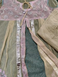 Neted Frock With silwer Block Print