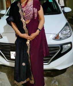Girlish Partwear Ready To Wear Wine Saree