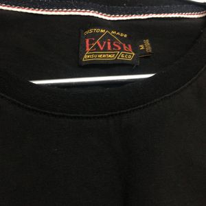 EVISU embroidery vtg Black T-Shirt with Logo