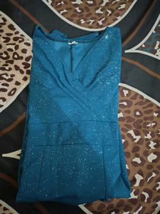 Teal Sparkle V-Neck Dress