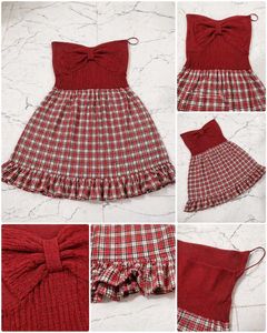 Cute Red Plaid Strapless Dress