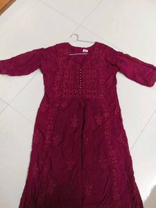 Wine Pure Chikankari Kurta Set
