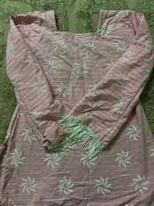 Pink Embroidered Kurta with Bell Sleeves