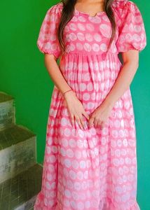 Pink Polka Dot Midi Dress