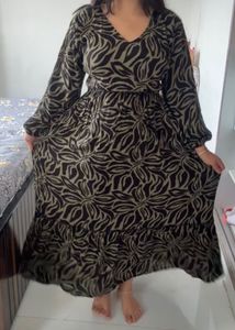 Boho Floral Print Maxi Dress balloon sleeves