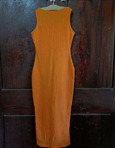 Orange Textured Sleeveless Bodycon Dress