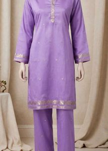 Elegant Lavender Kurta Set with Golden Motifs