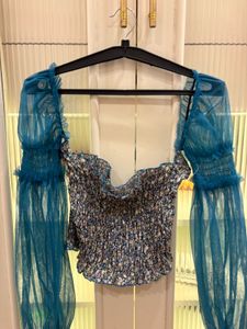 Chic Floral Smocked Top with Sheer Sleeves