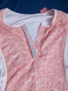 Elegant Pink &amp; White Kurti