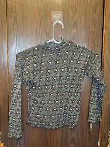 Vintage fish cut lehenga Heart Print Mock Neck Top