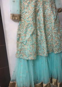 Elegant Cyan &amp; Gold Embroidered gown