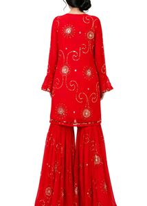 Stunning Red Embellished Kurta Set