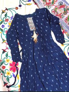 Bohemian Navy Blue Embroidered Kurta with Feather