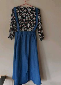 beautiful denim frock with floral inner attached