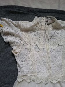 Elegant White Lace Pleated Dress