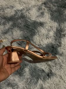 Rose Gold Embellished Block Heels Sandals