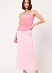Chic Pink Ruched Mesh Top &amp; Skirt Set