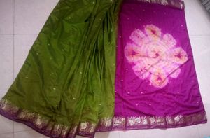 Green & Pink Saree with Golden Border