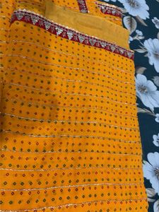 Vibrant Yellow Bandhani Saree with Sequins