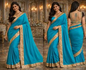 Elegant Teal Saree with Golden Border
