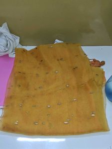 Elegant Yellow Dupatta with Silver Embellishments