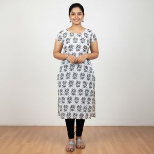 Women Kurti Black And White Round Neck